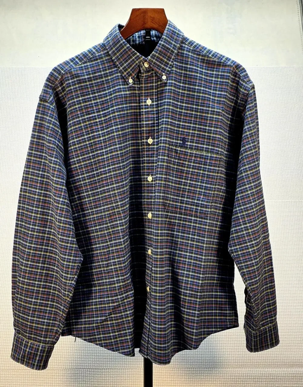 Polo Ralph Lauren Blake Shirt Mens L Blue Plaid Button Down Cotton LS VTG